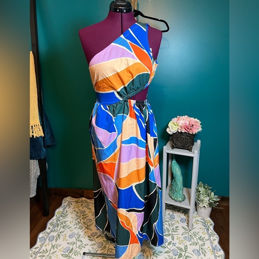 Blue and Orange One Shoulder Sundress Cocktail